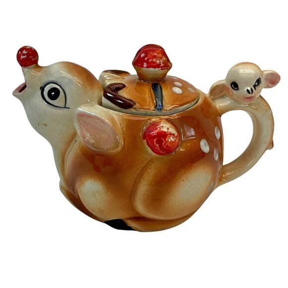 Vintage Rudolph the Red Nose Reindeer Tea Pot Pitcher Sugar Bowl Creamer MCM - Picture 2 of 7